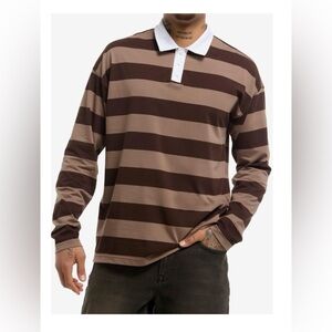 NWT Hot Topic Men’s Long Sleeve Brown Striped Polo Shirt
